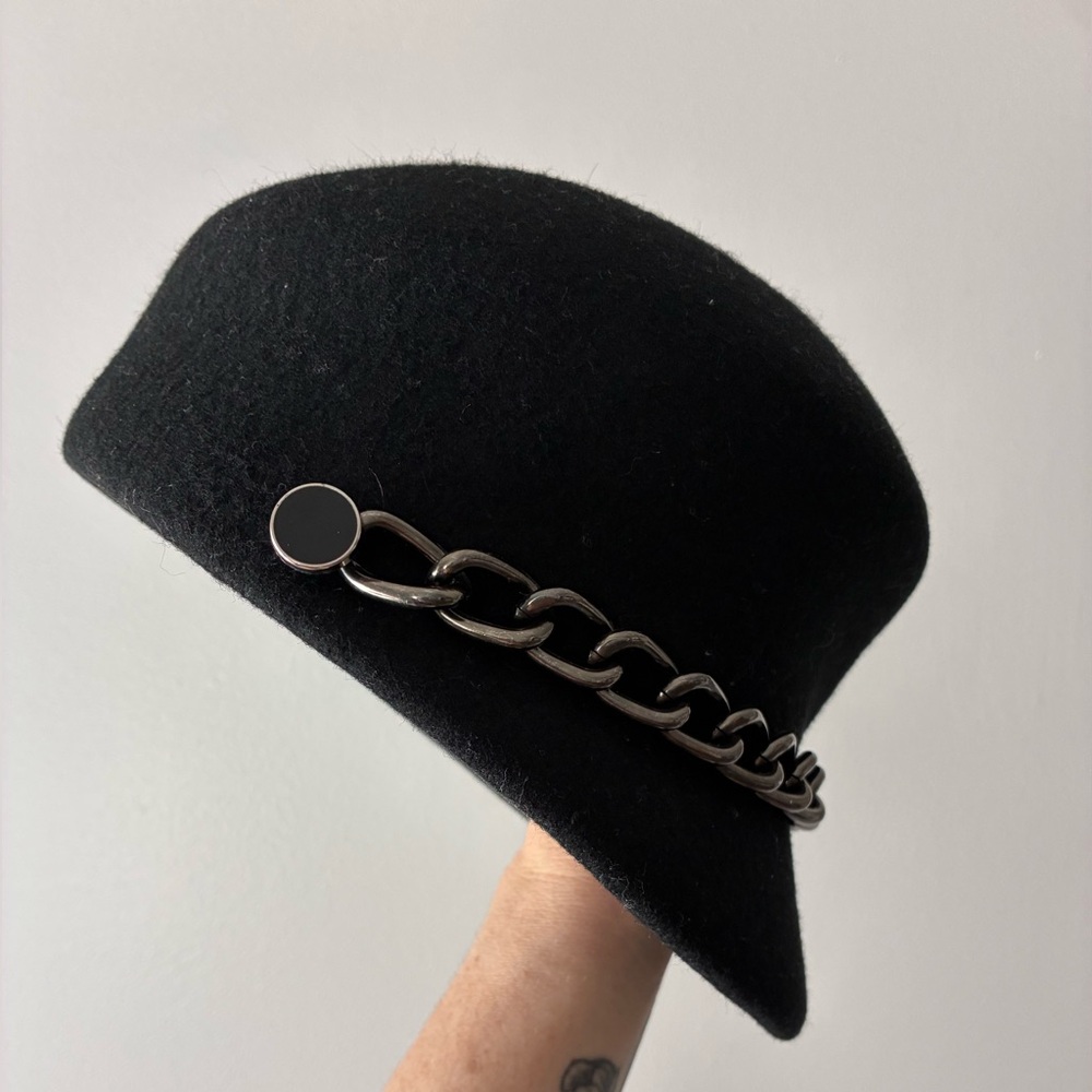 Saks Fifth Avenue Black Wool Chain Trim Bucket Hat - Picture 3 of 8